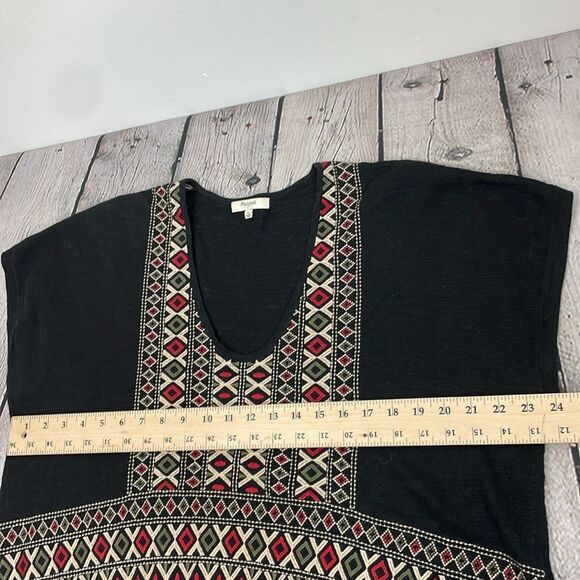 Madewell Boho Aztec Top Womens Black Short Sleeve Embroidered relaxed fit Large - Picture 12 of 13
